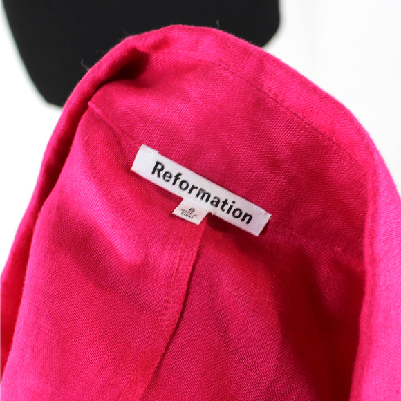 Reformation Elton Linen Blazer NEW Corvette Pink Cropped Button Jacket Size 6 - Picture 7 of 8